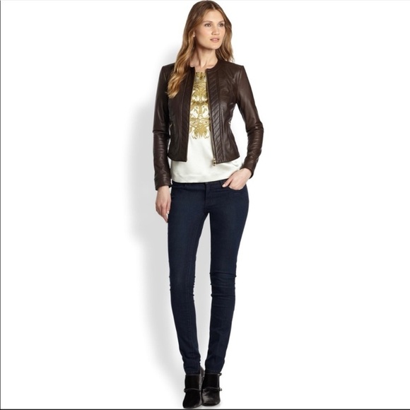 Tory Burch | Daphne Cropped Leather Jacket Brown 4 NEW - Picture 2 of 9